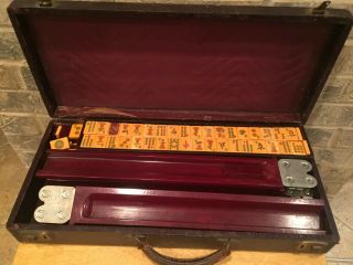 Burgundy And Butterscotch Bakelite Mah Jong Jongg Mahjong Set W/ Racks & Case