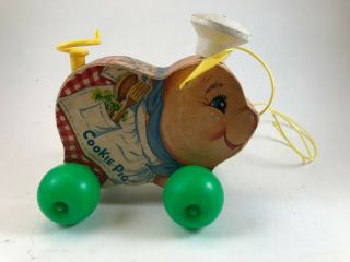 Vintage 1965 Fisher Price " Cookie The Pig Pull Toy ",  Complete,  Wood