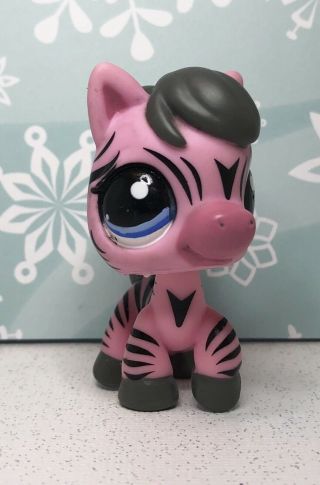 Littlest Pet Shop Authentic 2078 Pink Black Dark Gray Zebra Blue Eyes