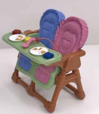 Fisher Price Loving Family Dollhouse Twins Baby Doll Brown Feeding High Chair