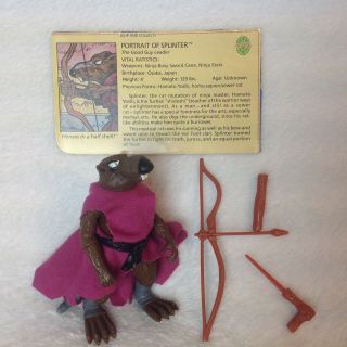 Vintage Teenage Mutant Ninja Turtles Splinter 1988 Figure Cape Weapons File Card