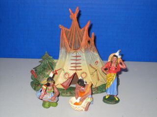 Elastolin Composition Indians Squaws With Tee Pee