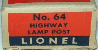Postwar Lionel 64 Hwy.  Lamp Post,  Ob& Finial Cb C - 9 1945/46 Only