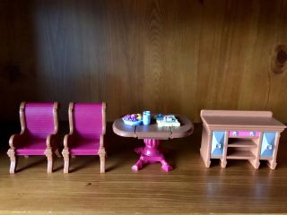 Fisher Price Loving Family Dollhouse Dining Room Drop Leaf Table Buffet Set