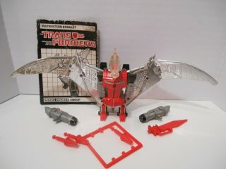1985 Transformers G1 Dinobot Swoop 100 Complete With Booklet