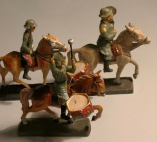 German Ww 2 Elastolin / Lineol - 3 Riding Soldiers / Drummer.  7cm Figurines