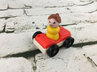 Vintage Fisher Price Little People Red Car Yellow Woman