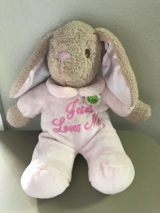 Dan Dee Jesus Loves Me Pink Bunny Rabbit Plush Stuffed Baby Lovey 11 " Sings