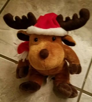 Reindeer Stuffed Animal Plush Poseable Christmas Santa Hat And Scarf.