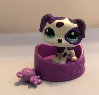 Littlest Pet Shop 2136 Purple White Glitter Dalmation Puppy Dog Blue Eyes Lp26