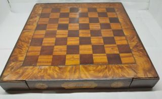 Antique Chess Board Walnut ? Inlaid Wood Mahogany 18th - 19th Century Rare W/ Draw