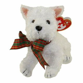 Plush Ty Beanie Kirby The White Terrier Puppy Dog 7 " L With Tags 2001