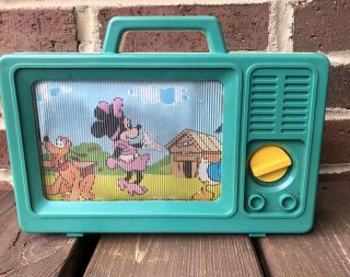 Vintage Ideal Disney Mickey Mouse Plastic Musical Tv Wind Up Carry Toy
