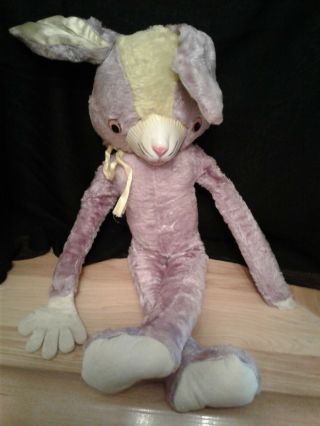 Vintage Rabbit Plush Toy - Long Legs,  Rubber / Vinyl Face - Purple Stuffed Bunny