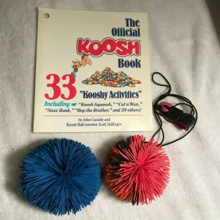 Vintage 1989 Official Koosh Book With 2 Koosh Balls - 21 With Wrist Strap/string