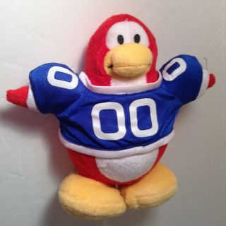 Disney Club Penguin Plush With Football Jersey 7.  5 " Tall Stuffed Toy Animal