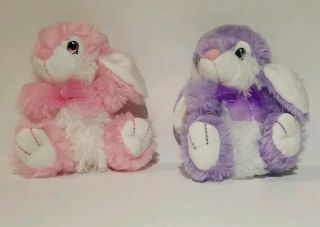 Dan Dee Pink & Purple Shaggy Easter Bunny Rabbit Set Of 2 Plush Stuffed Animals.