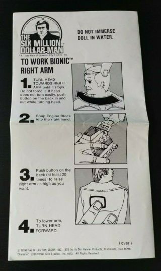 Vintage Bionic Steve Austin - Six Million Dollar - Man Instruction Sheet