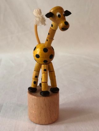 Vintage Giraffe Push Puppet Press Up Wakouwa Dancing Toy Wood Italy Wooden