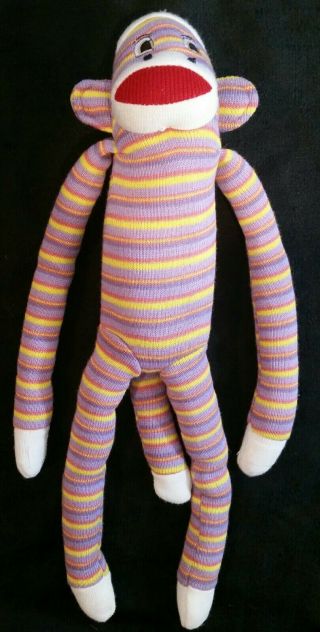 Sock Monkey Purple Pink Yellow Stripe Plush Stuffed Animal Toy
