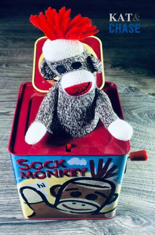 Sock Monkey Jack In The Box Pop Goes The Weasel Musical Toy - Schylling 2008