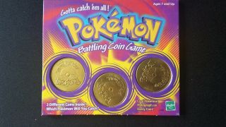 Pokemon Battling Coin Game With 3 Coins Charizard Growlithe Raticate Hasbro 1999