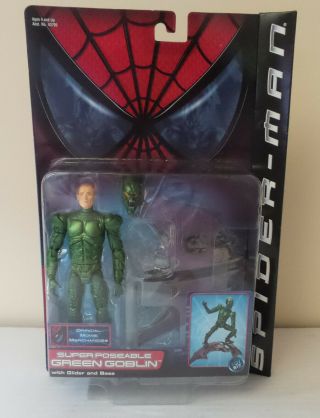 2001 Marvel Spider - Man Movie 1 Poseable Green Goblin W/glider Toy Biz