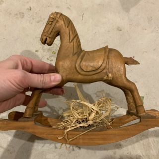 Vintage Primitive Wood Rocking Horse Hand Carved Childrens Toy