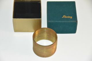 Vintage Gold / Brass Slinky Toy With Felt Green Box