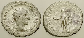 017.  Roman Silver Coin.  Trajan Decius.  Ar Antoninianus.  Rome.  Genius.  Avf