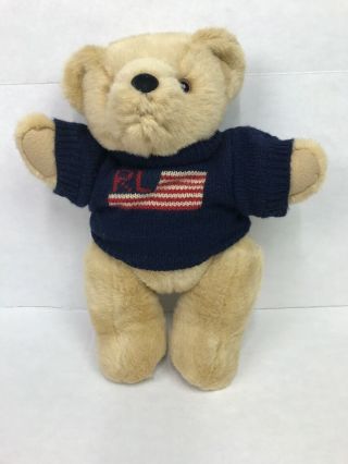 Vtg.  1996 Ralph Lauren Polo Teddy Bear Plush Stuffed Animal Rl Flag Usa Stadium