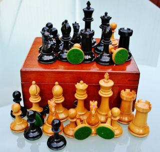 Antique Staunton Chess Set With Box C.  1900