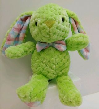 Kellytoy Lime Green Bunny Rabbit Plush 10 " Stuffed Animal Plaid Pastel Blue/pink