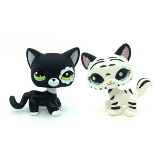 2x Littlest Pet Shop Black & White Cat Kitty Lps Toy 1498 2249