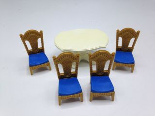 Playmobil Royal Dining Room Furniture Set Table & 4 Blue Gold Chairs