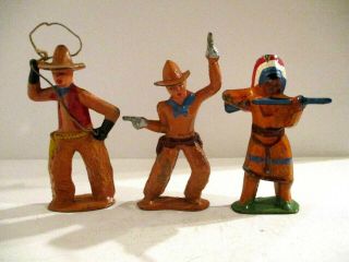 3 Vintage Barclay/ Manoil Lead Toy Cow Boys / Indians,  Hard To Find B99 & B212a
