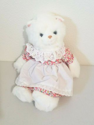 Russ White Persian Kitty Cat Catrina In Flowered Dress & Apron Stuffed Plush 16 "