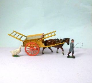 Vintage Lead Farm Britains Pre War Tumbrel Cart 4f,  Carter Set,  Cherilea Goose