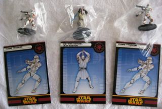 Star Wars Miniatures Revenge Of The Sith (wotc) Rare Obi - Wan,  2 Troopers -