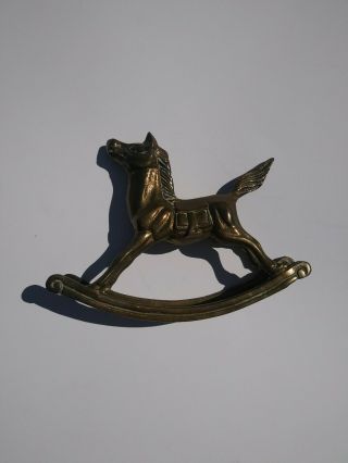 Vintage Small 4.  5 " Tall 6 " Long Solid Brass Rocking Horse Figurine Great Patina