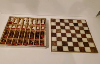 A&a Chiellini Alabaster Marble Chess Set Brown Ivory Italy Complete Box