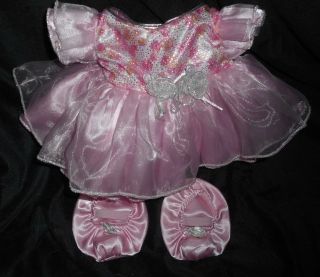 Build A Bear Pink & Silver Sparkle Ruffle Princess Dress Outfit W/ Shoes Babw