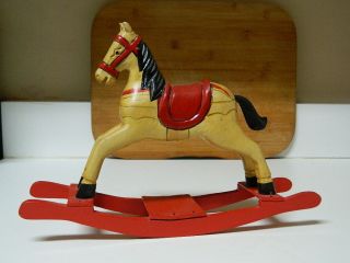 Vintage Hand Painted Wooden Rocking Horse Toy Decor Christmas Collectible