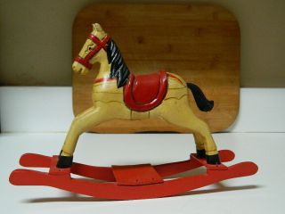 Vintage Hand Painted Wooden Rocking Horse Toy Decor Christmas Collectible 2
