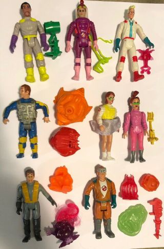 8 Ghostbusters Vintage Action Figures W/ Accessories & 3 Extra Ghosts