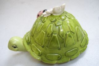 Ceramic Green Sea Turtle With Love Bug & Flowers On Back Wild Life Figurine 3