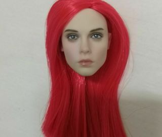 1/6 Beauty European Girl Head Carving W Red Straight Hair F 12  Pale Body Model