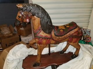 Antique Hand Carved & Painted Wood Toy Rocking Horse