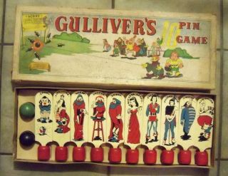 1939 Gullivers Travels 10 Pin Game Paramount Pictures Film Rich Toys Complete