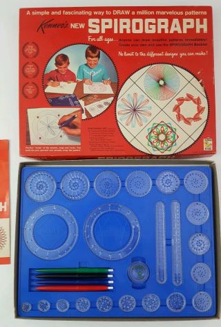 Vintage 1967 Kenner Spirograph No.  401 Blue Tray,  Pins,  Complete Set